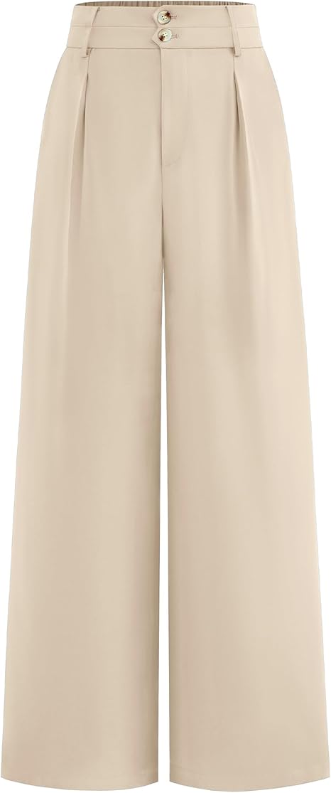 Women Wide Leg Dress Pants High Waisted Button Pleated Business Casual Trousers Office Work Palazzo Pants