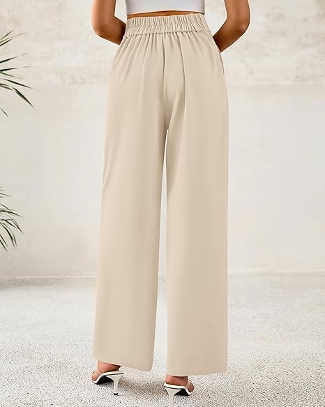 Women Wide Leg Dress Pants High Waisted Button Pleated Business Casual Trousers Office Work Palazzo Pants